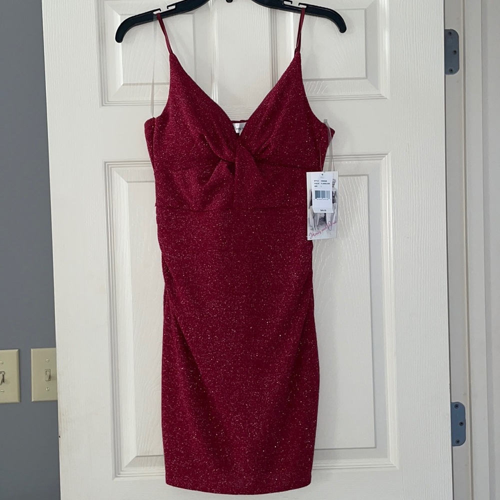 Honey and Rosie Burgundy Glitter Bodycon Mini Dress